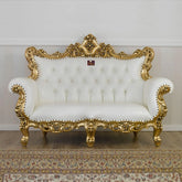 Handicraft Boutique French Baroque Style Golden Leaf Hand Carved Sofa (2 Seater) - Wooden Twist UAE